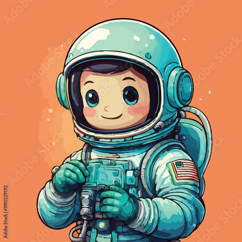Cartoon Astronaut Child Space Suit Portrait.