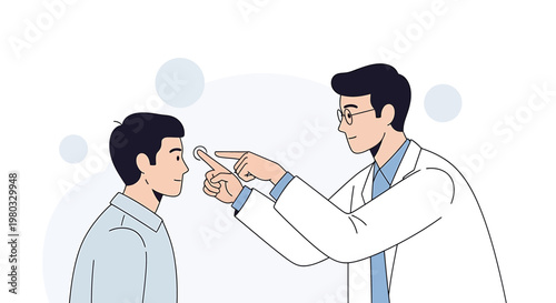 Ophthalmologist examining patient's eye with finger, medical check-up concept