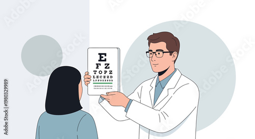 Optometrist showing eye chart to patient during vision test