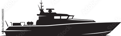 Sleek yacht silhouette, boat icon, black vector graphic, nautical symbol