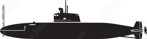 Black submarine vector, military submarine icon, navy vessel silhouette, ocean transportation