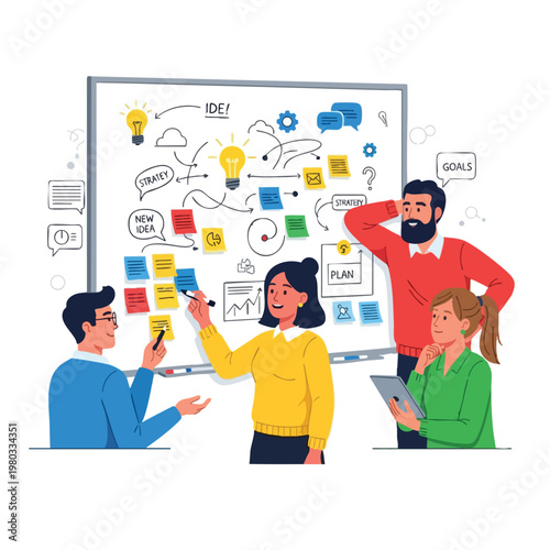 Creative Team Discussing Brainstorming and Innovation Strategies in a Modern Workspace