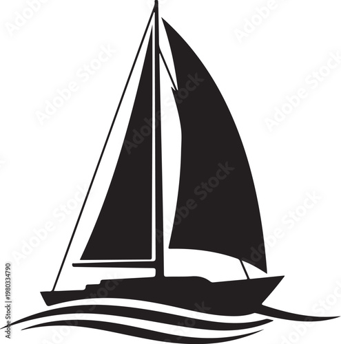 Sailing boat, sailboat silhouette, black icon, vector graphic, nautical symbol, sail boat