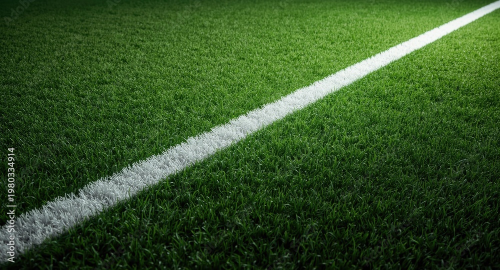Fototapeta premium Synthetic grass field showing a continuous white line for sports boundaries
