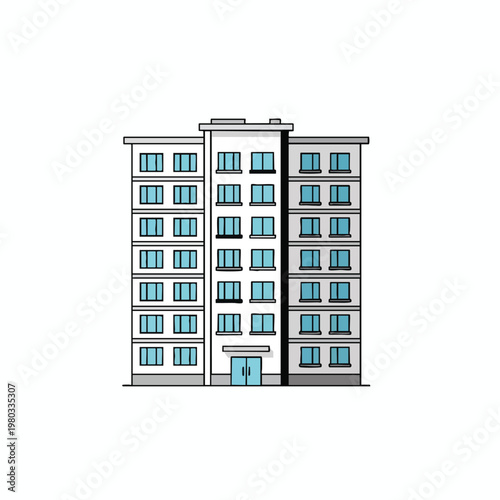 Modern Multi Story Apartment Building with Large Windows and Balconies