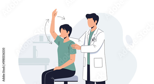 Physical therapist examining patient's shoulder range of motion during rehabilitation exercise