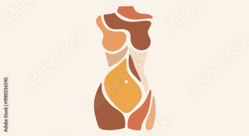 Abstract illustration of a female torso in various warm earth tones, symbolizing body positivity and natural beauty