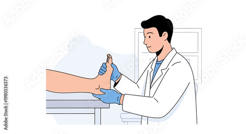 Podiatrist examining patient's foot and toes, medical check-up concept