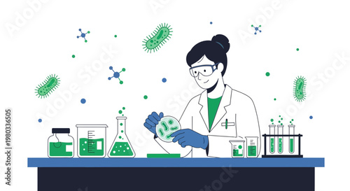Scientist examining petri dish with bacteria in laboratory, scientific research concept