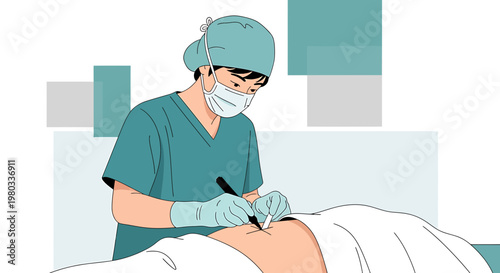 Surgeon Performing Operation with Scalpel on Patient in Operating Room