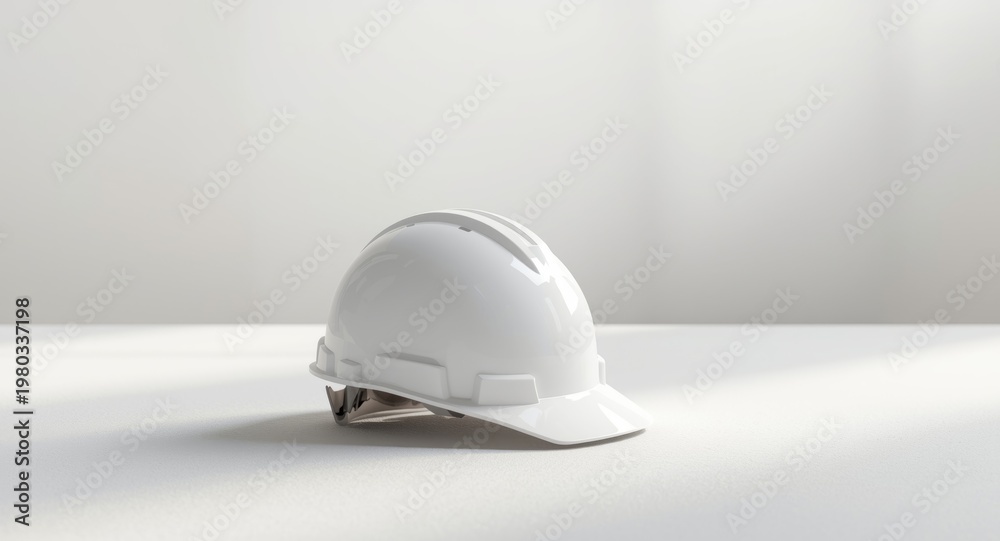 Fototapeta premium White construction helmet displayed flat with generous copy space around