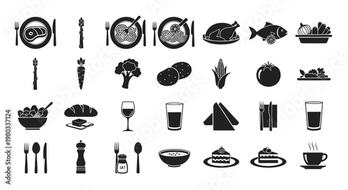 Black and white food and drink icons.