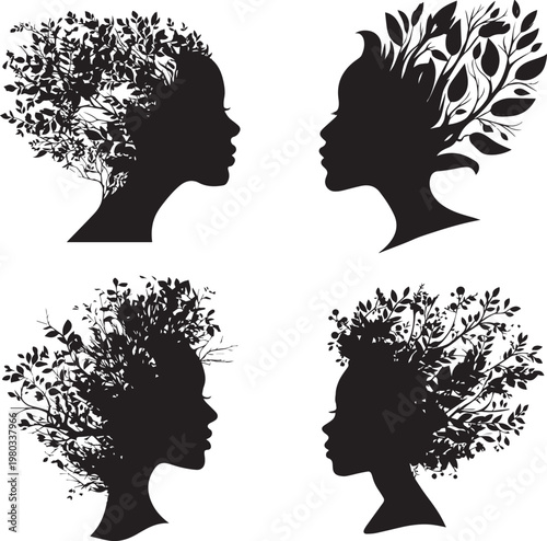 Human head brain technology thinking concept represented with digital circuit brain structure vector black silhouette on white background