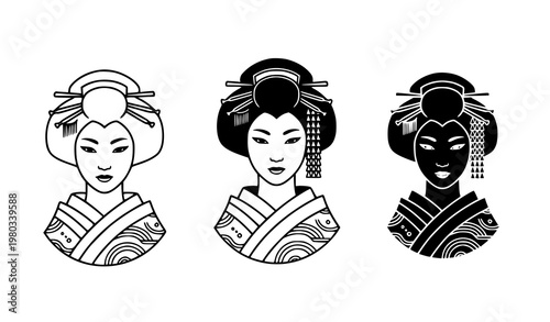 Geisha face logo with kimono – traditional Japanese style vector design