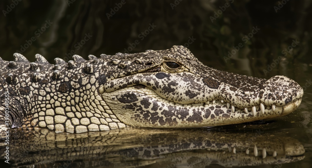 Fototapeta premium Rare saltwater crocodile showing leucistic coloration and ecological adaptation strategies
