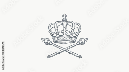 Royal Crown with Crossed Scepters on White Background