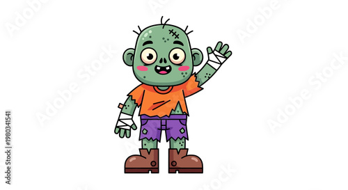 Cartoon zombie character in orange shirt.
