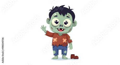 Cartoon zombie character with black hair.