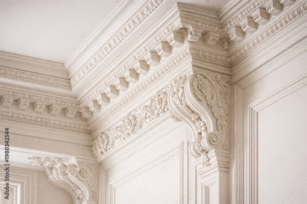 Obraz premium Classic white cornice detail on an interior wall with elegant molding