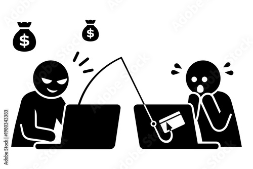 Credit Card Phishing Scam on Computer Black Silhouette Illustration

パソコンでカード情報を盗むフィッシング詐欺のシルエットイラスト