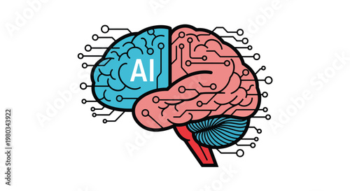 Human Brain with Circuitry and AI Symbol for Artificial Intelligence Technology