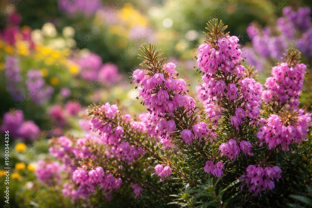 Obraz premium Erica Flower Blooming in Vibrant Spring Garden with Lush Background