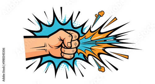 Fist Punching Through Comic Explosion with Impact Effect