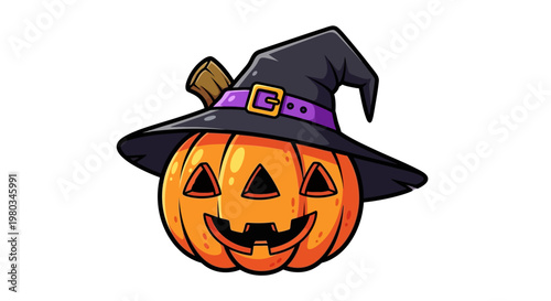 Jack O Lantern Wearing Witch Hat.