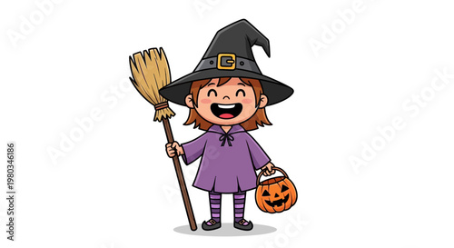 Little girl dressed as a witch.