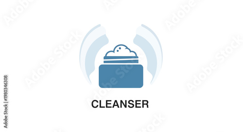 A blue icon of a cleanser bottle.