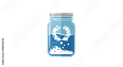 A jar filled with fizzy blue liquid.