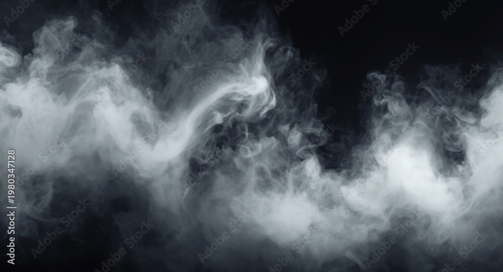 Fototapeta premium White mist and fog swirling on a dark background with smoky vapor effects