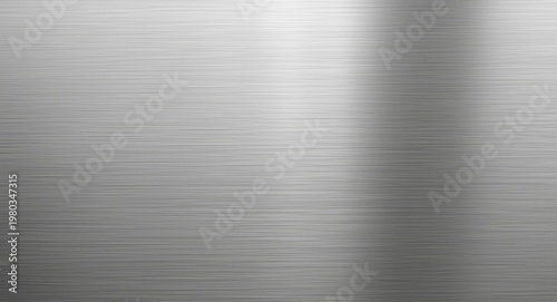 Hairline brushed horizontal texture on gray stainless steel metal plate with glowing reflections