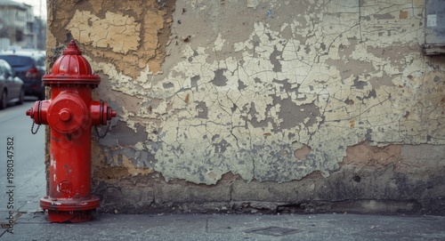 Exterior wall displaying cracked paint and adjacent fire hydrant