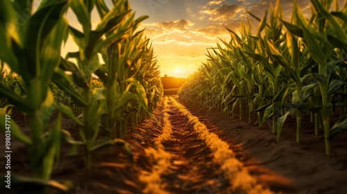 Experience the golden tranquility of a harvest sunset in the heart of the countryside.