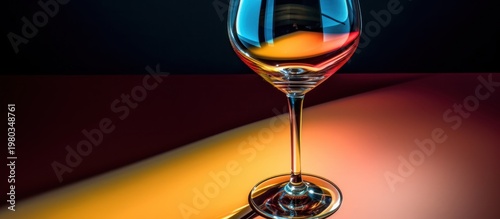 A captivating display of light and color reflected through the elegant curves of a wine glass.