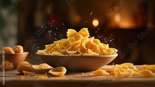 Savor the artistry of traditional Italian cuisine with this beautifully lit bowl of artisan pasta.