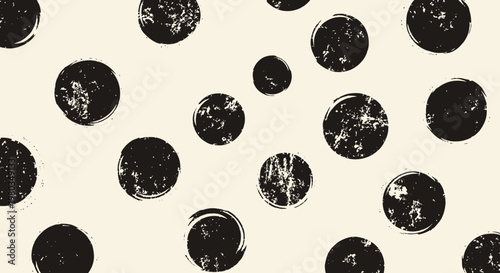 Abstract Black Circles Pattern on Cream Background.