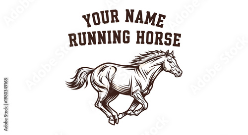 An illustrative design featuring the text your name running horse above a sketched horse head