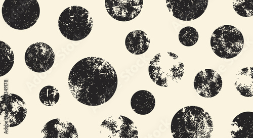 Abstract Black Circles on Creamy Background Pattern.