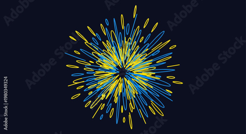 Blue and yellow dynamic burst of lines on dark background