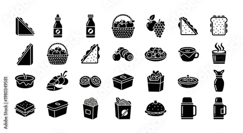 Black and white food and drink icons.