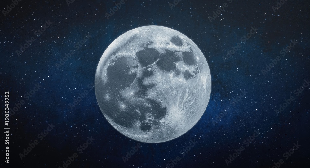 Obraz premium Gorgeous fine art oil canvas illustrating an enormous moon within a starry universe