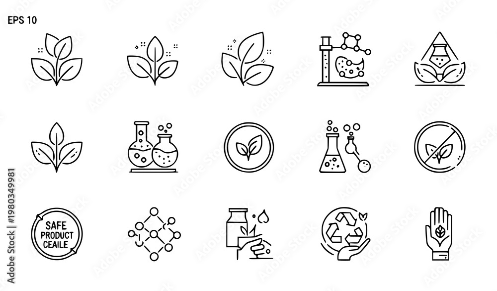 Fototapeta premium Sustainable science eco chemistry icon set green technology vector