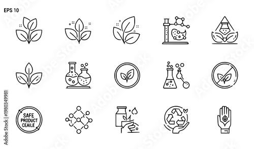 Sustainable science eco chemistry icon set green technology vector