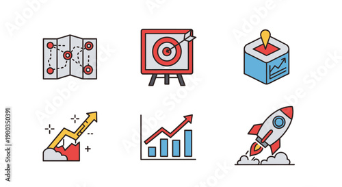 Business strategy and growth icons set.
