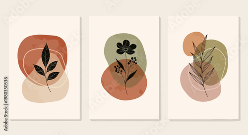 Abstract Botanical Organic Shapes and Leaves Art Set.