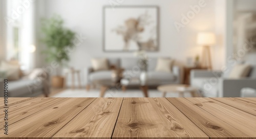 Warm blurred living room scene highlighting a table surface and copy space