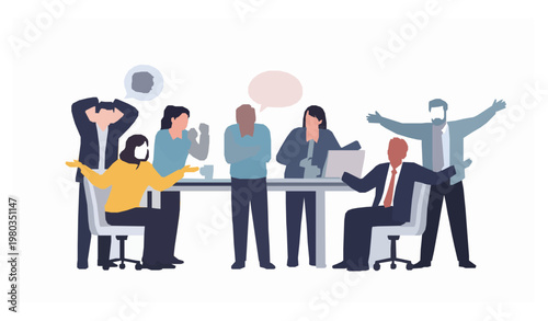 Office meeting conflict bad communication coworkers vector illustration