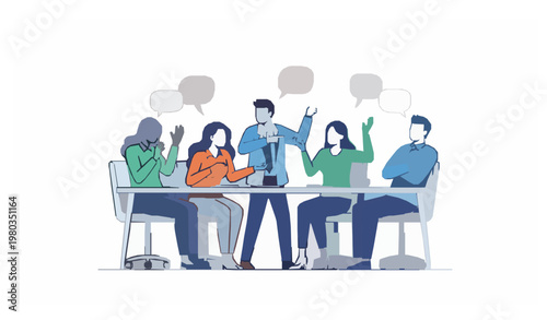 Workplace conflict arguing coworkers office meeting vector illustration